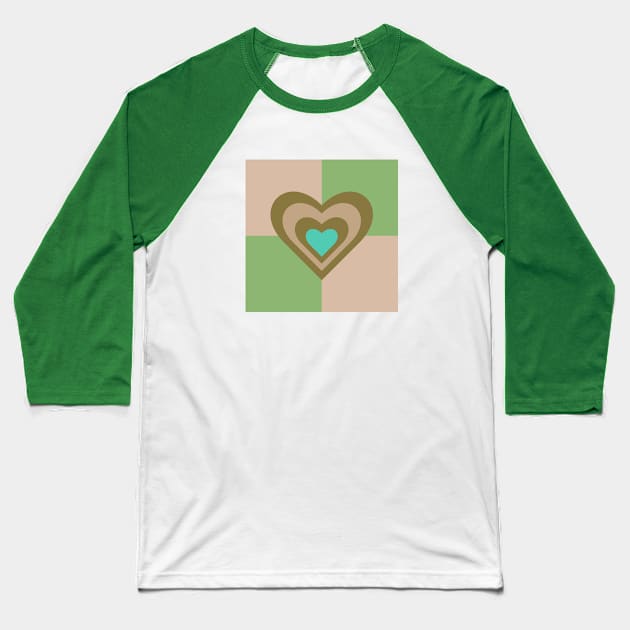 LOVE HEARTS CHECKERBOARD Retro Alt Valentines in Olive Sand Turquoise on Cream Green Geometric Grid - UnBlink Studio by Jackie Tahara Baseball T-Shirt by UnBlink Studio by Jackie Tahara